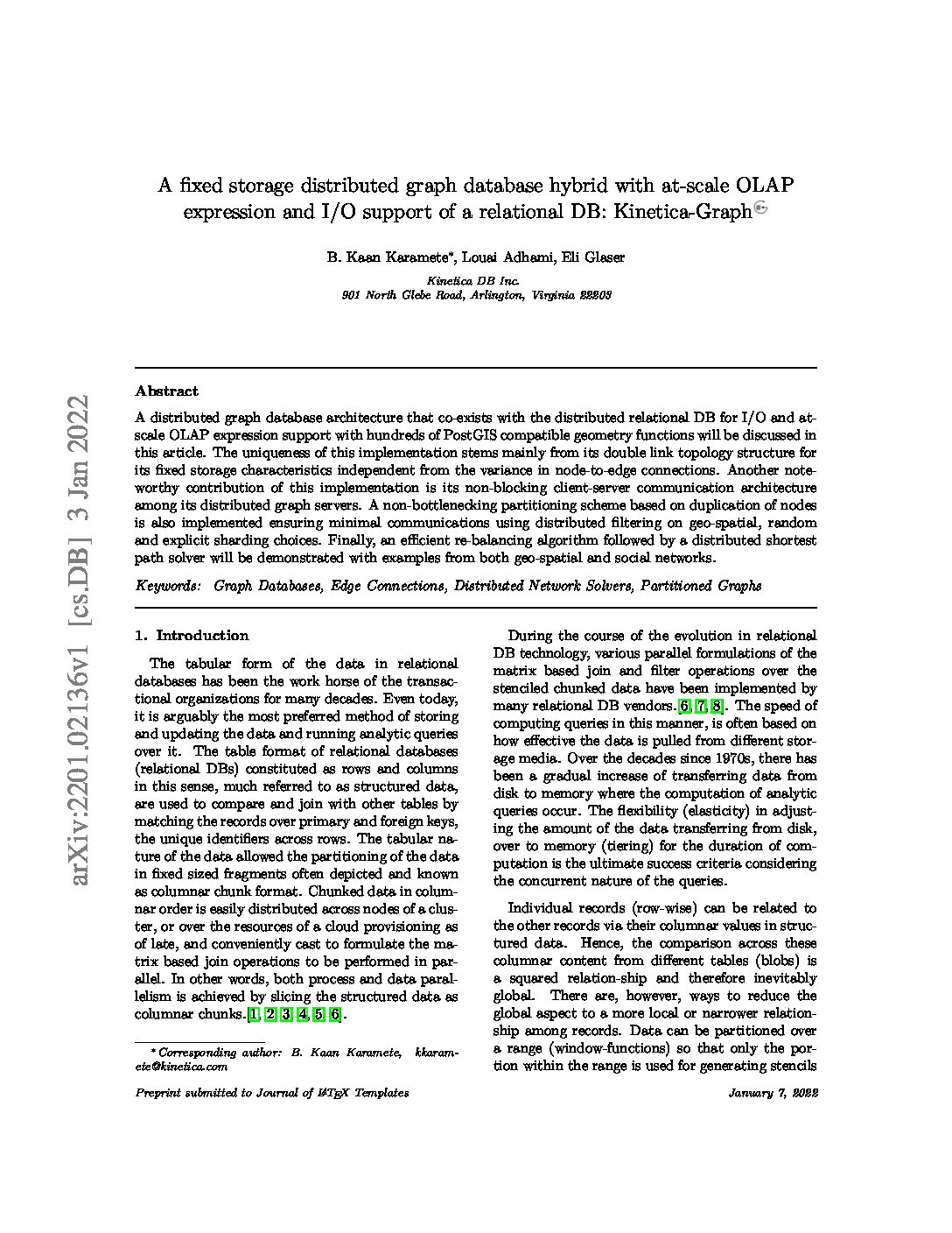 A fixed storage distributed graph database hybrid with at-scale OLAP expression and I/O support of a relational DB: Kinetica-Graph